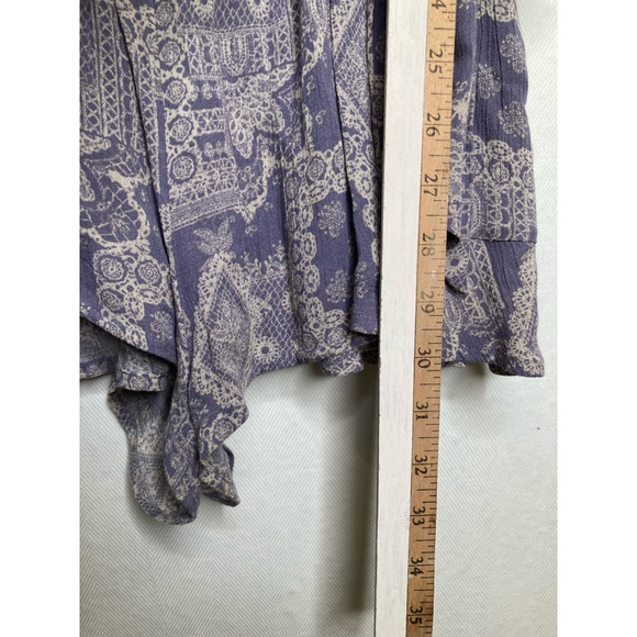 Sadie & Sage Womens Romper Purple Geometric Top Tie Waist Boat Neck Button M - Picture 7 of 11